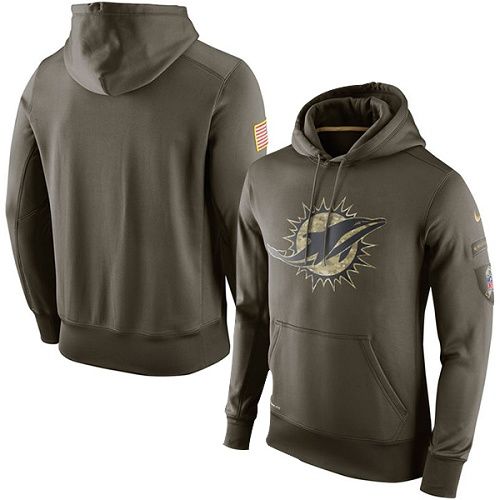 Men's Miami Dolphins Nike Olive Salute To Service KO Performance Hoodie - Click Image to Close